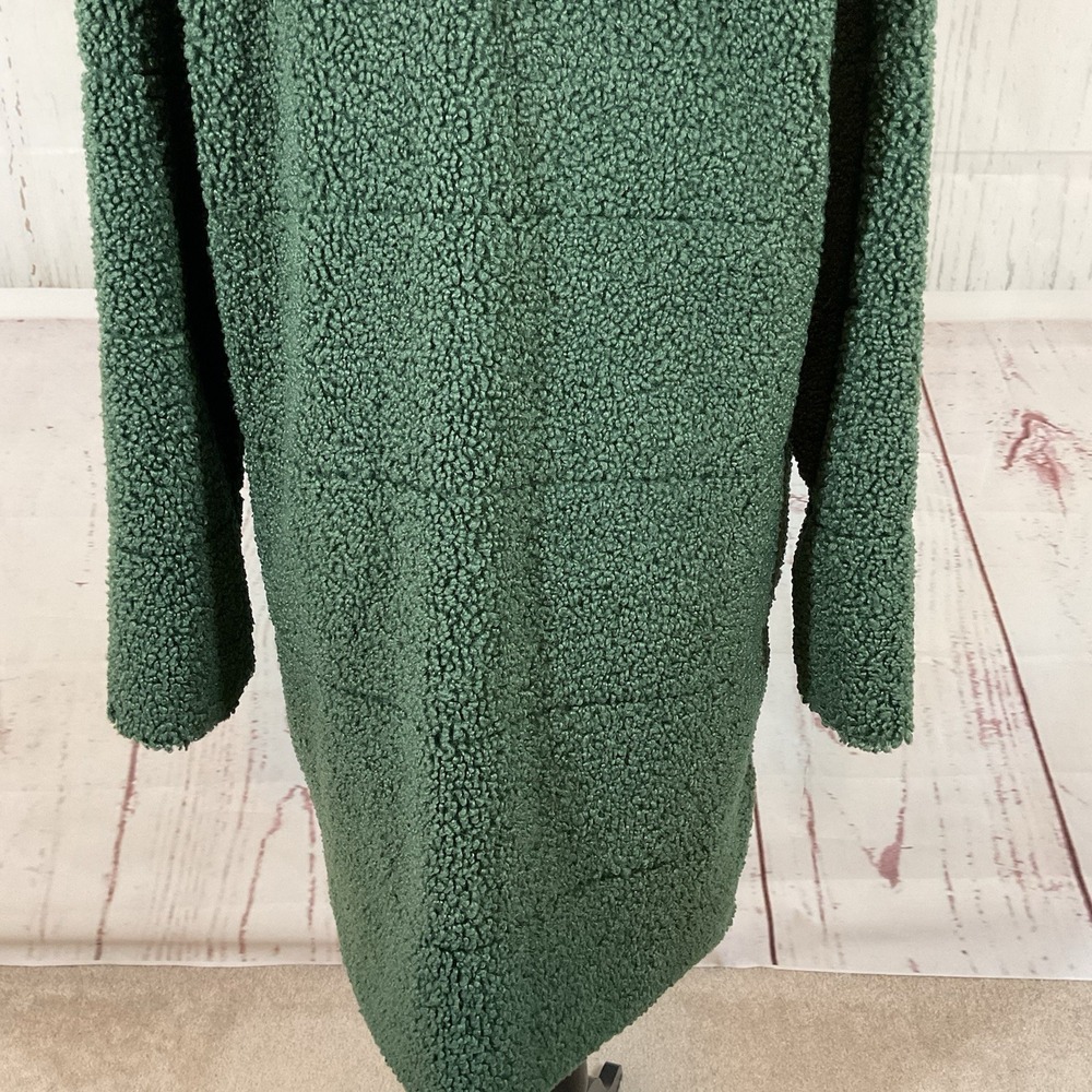 Monrow Teddy Coat Women L Green Faux Fur Sherpa Mid Length Chic Edgy Mob Wife - Picture 13 of 15
